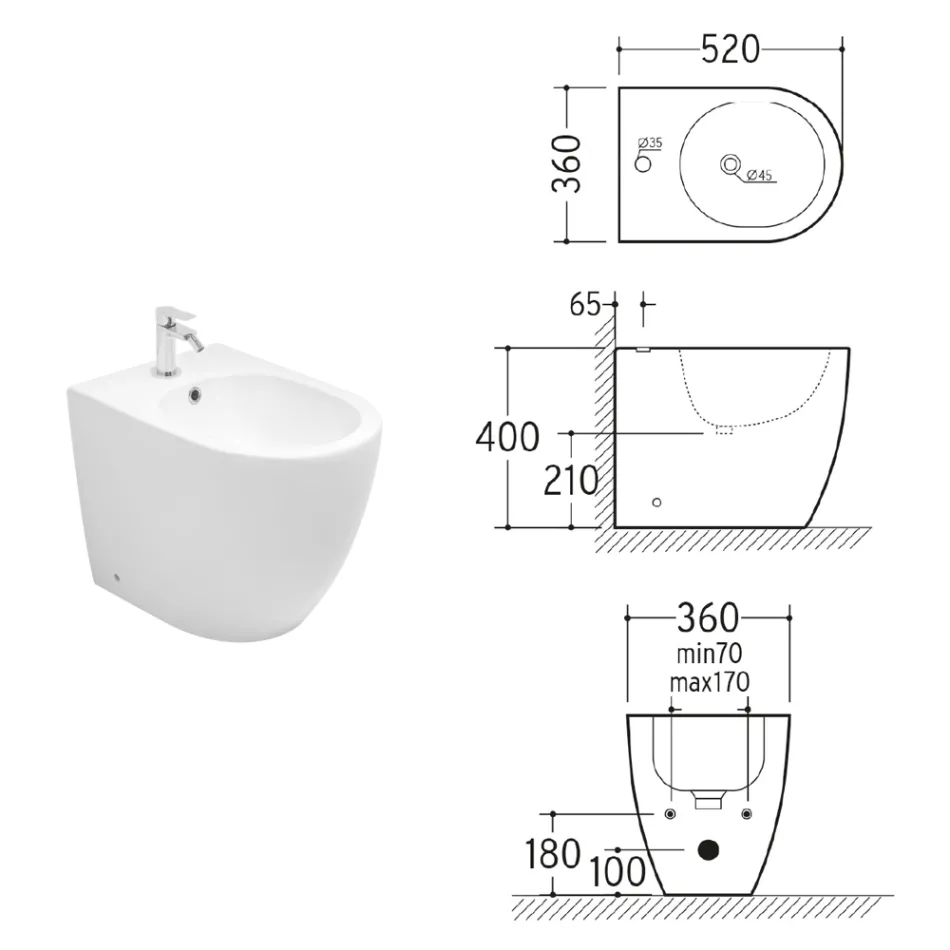 Bidet sur pied Aster en céramique mate, disponible en deux couleurs et au design moderne Viadurini