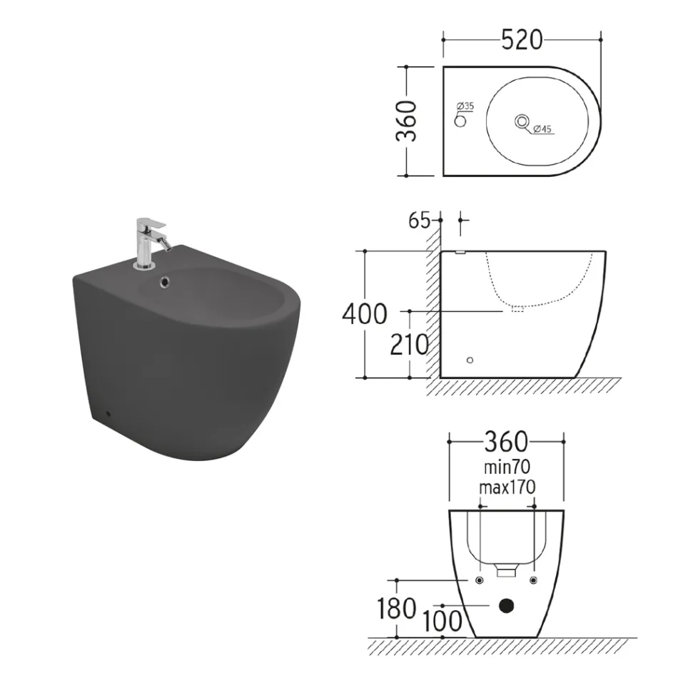 Bidet sur pied Aster en céramique mate, disponible en deux couleurs et au design moderne Viadurini