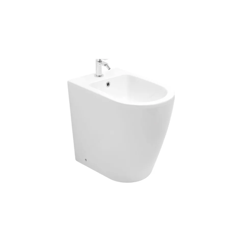 Bidet monotrou sur pied avec technologie sans rebord en céramique blanche - Oleandro  Viadurini
