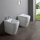 Bidet monotrou sur pied avec technologie sans rebord en céramique blanche - Oleandro  Viadurini