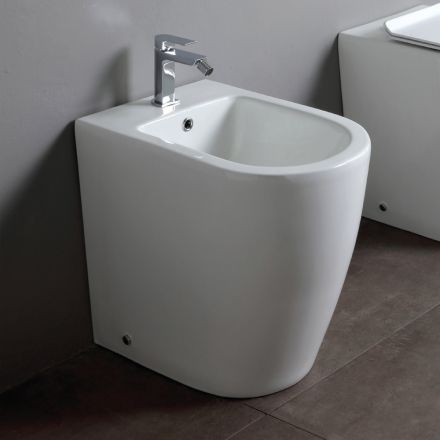 Bidet monotrou sur pied avec technologie sans rebord en céramique blanche - Oleandro  Viadurini