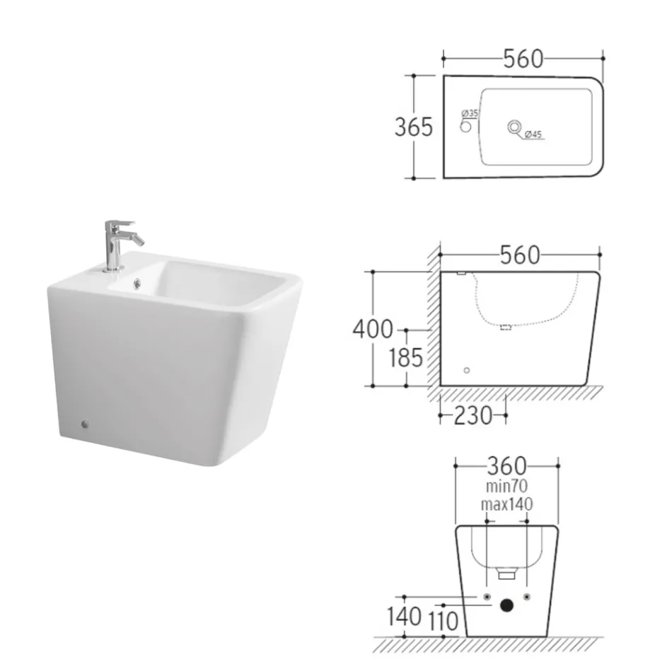 Bidet monotrou sur pied en céramique blanche au design moderne et élégant - Giunco Viadurini