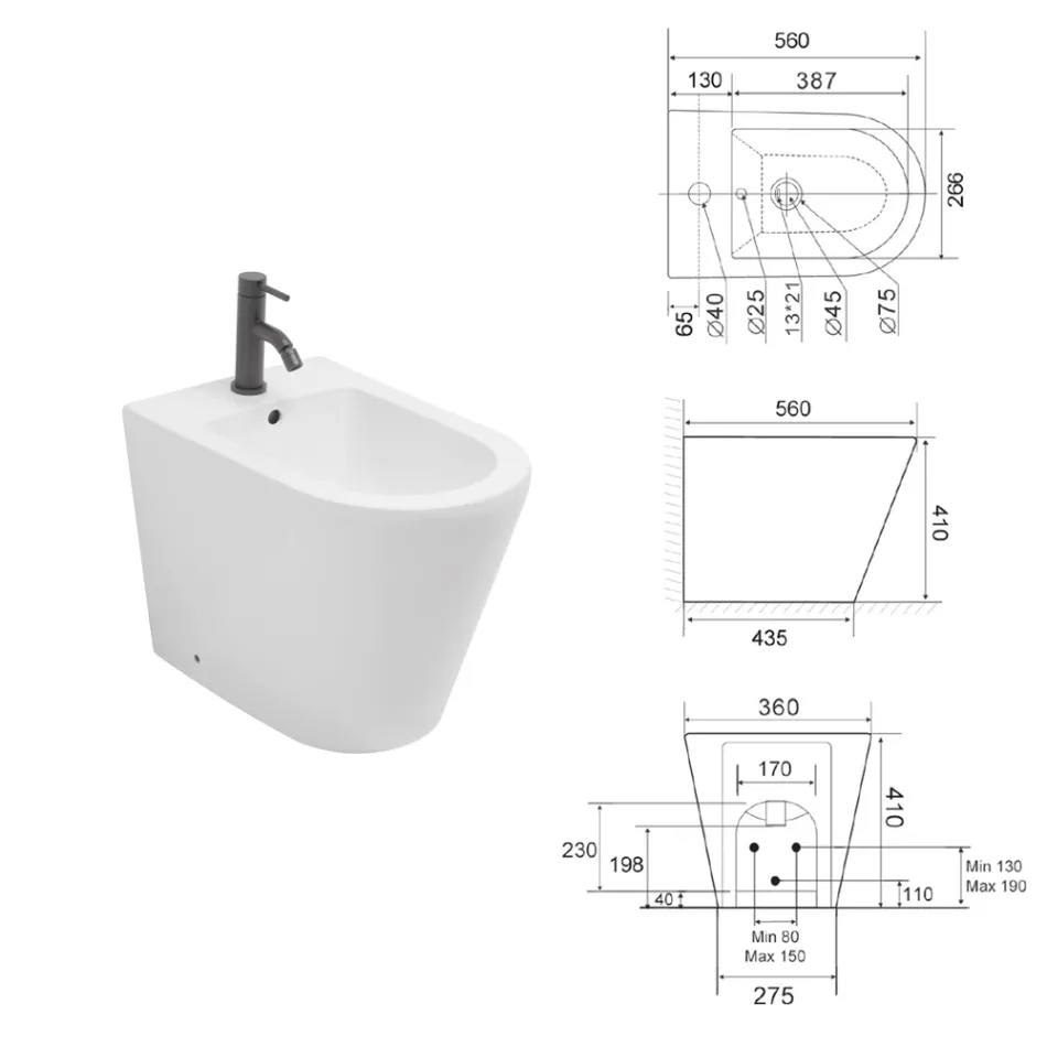 Bidet monotrou sur pied Salice en céramique blanche au design moderne et élégant Viadurini