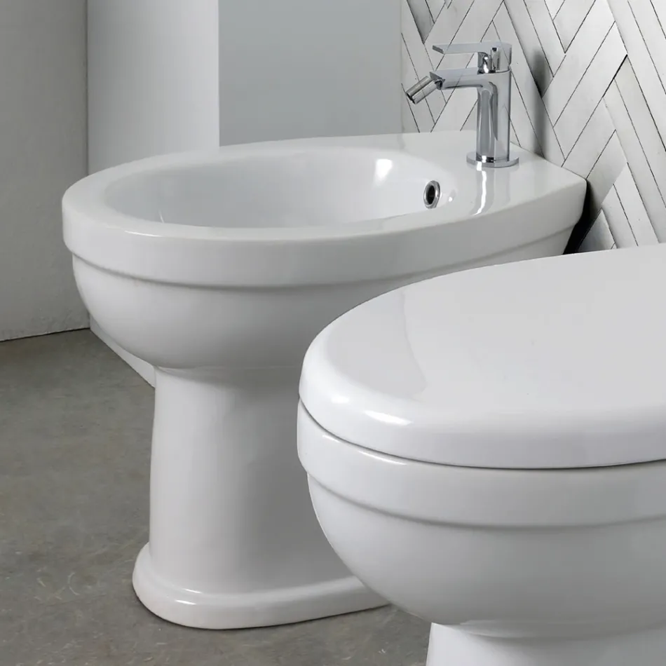 Bidet monotrou sur pied en céramique blanche au design moderne et élégant - Silica Viadurini