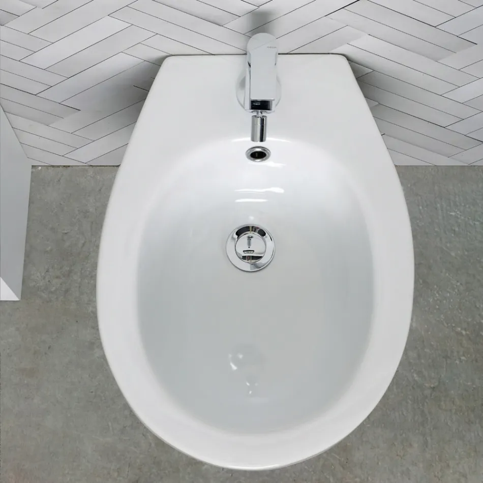 Bidet monotrou sur pied en céramique blanche au design moderne et élégant - Silica Viadurini