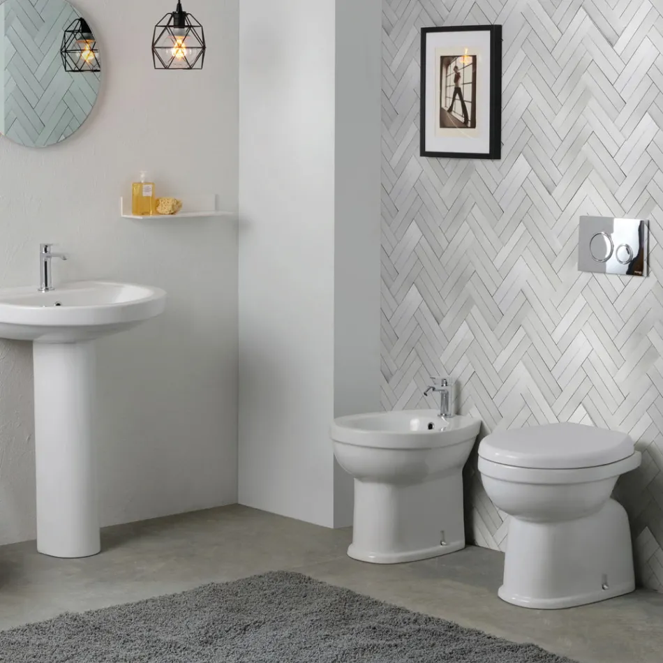 Bidet monotrou sur pied en céramique blanche au design moderne et élégant - Silica Viadurini