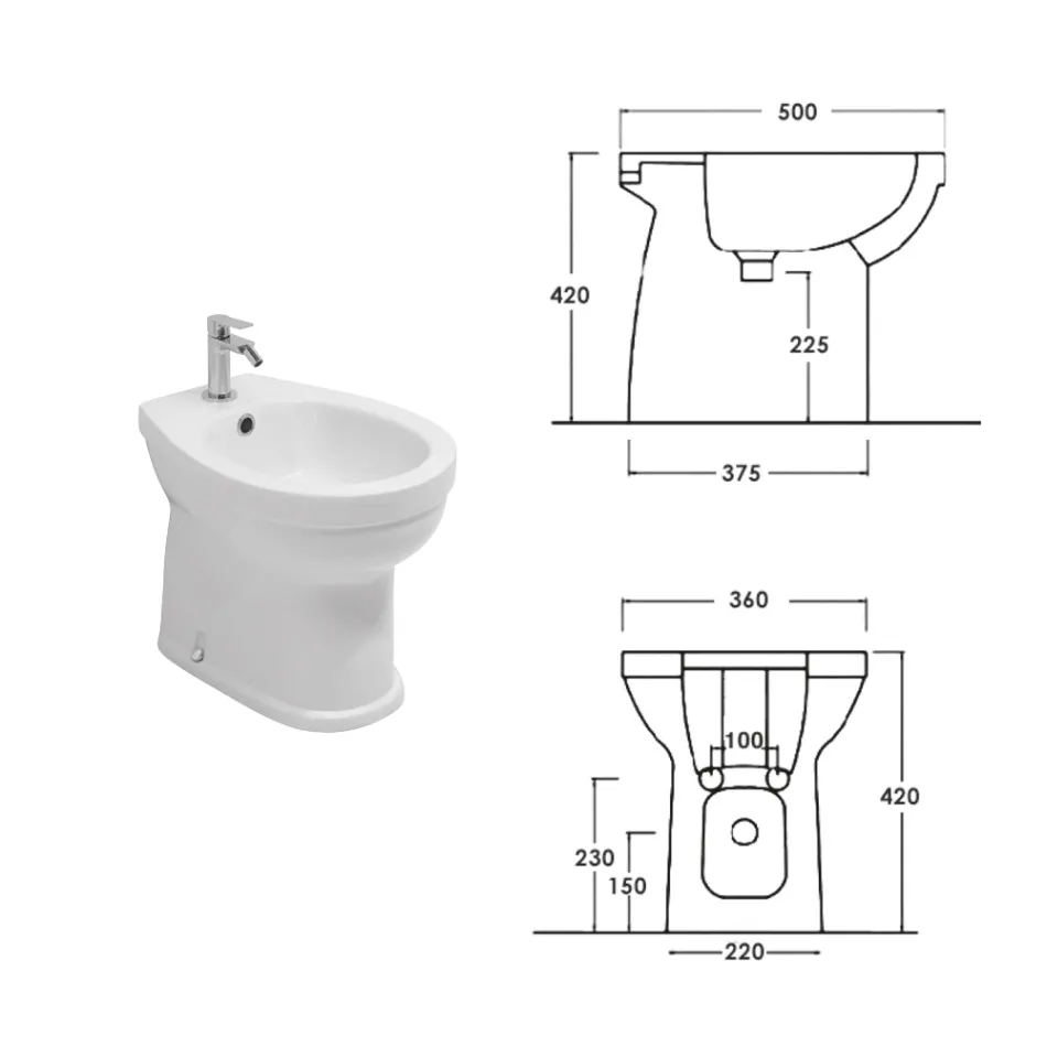 Bidet monotrou sur pied en céramique blanche au design moderne et élégant - Silica Viadurini