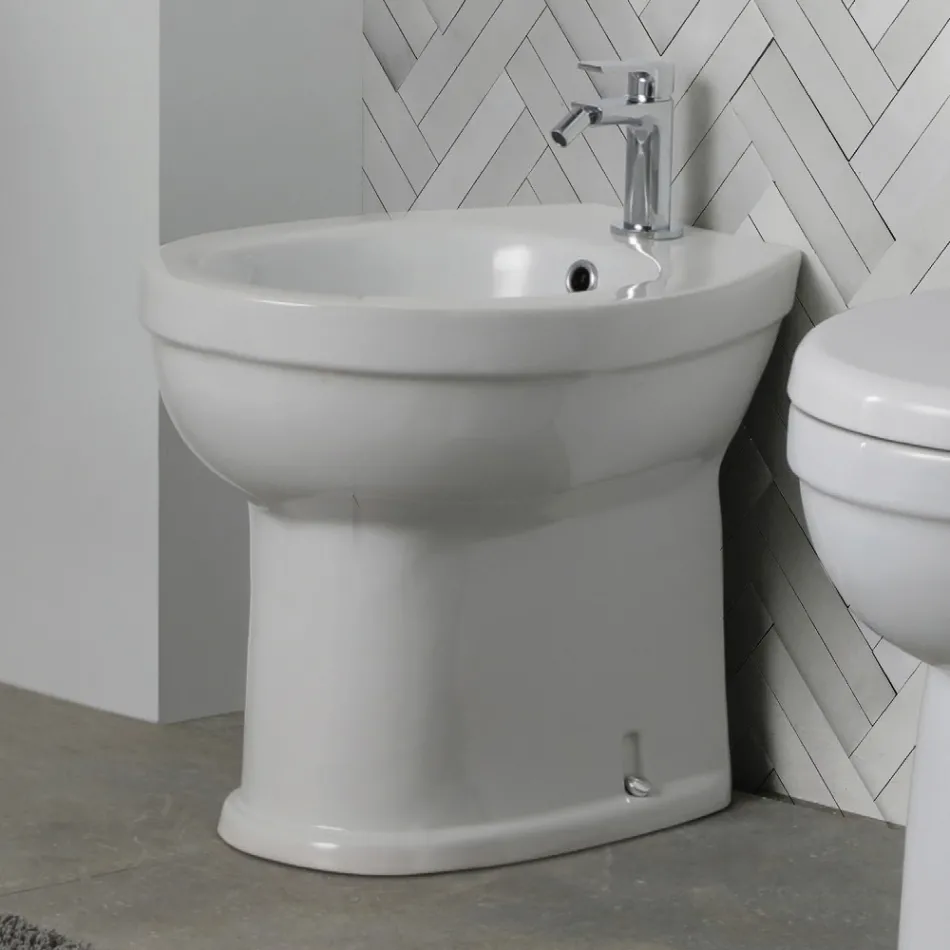 Bidet monotrou sur pied en céramique blanche au design moderne et élégant - Silica Viadurini