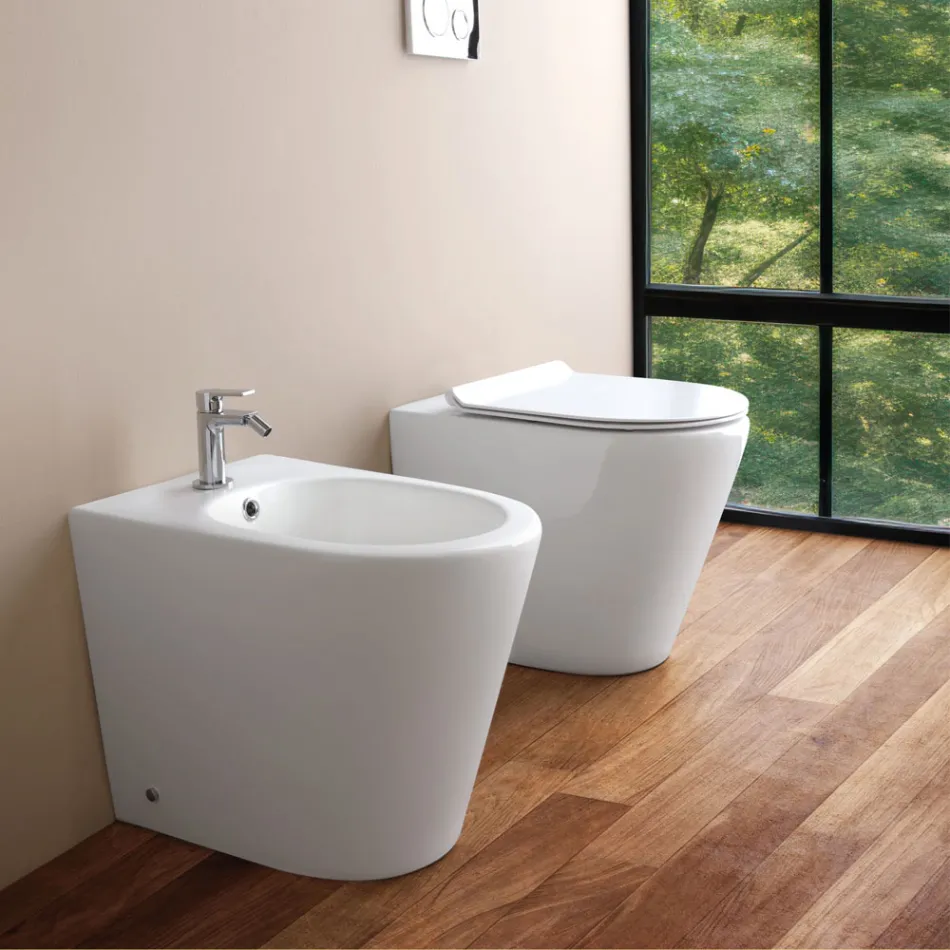 Bidet monotrou sur pied en céramique blanche au design moderne - Ginepro Viadurini