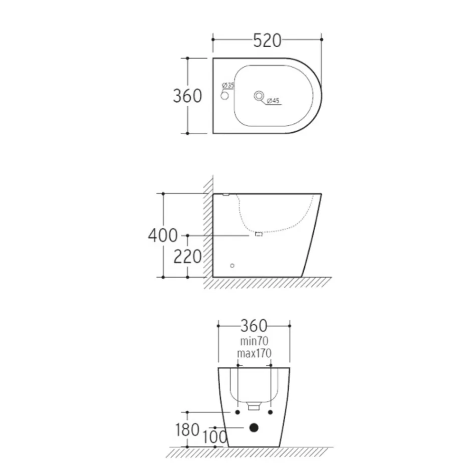 Bidet monotrou sur pied en céramique blanche au design moderne - Ginepro Viadurini