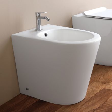 Bidet monotrou sur pied en céramique blanche au design moderne - Ginepro Viadurini