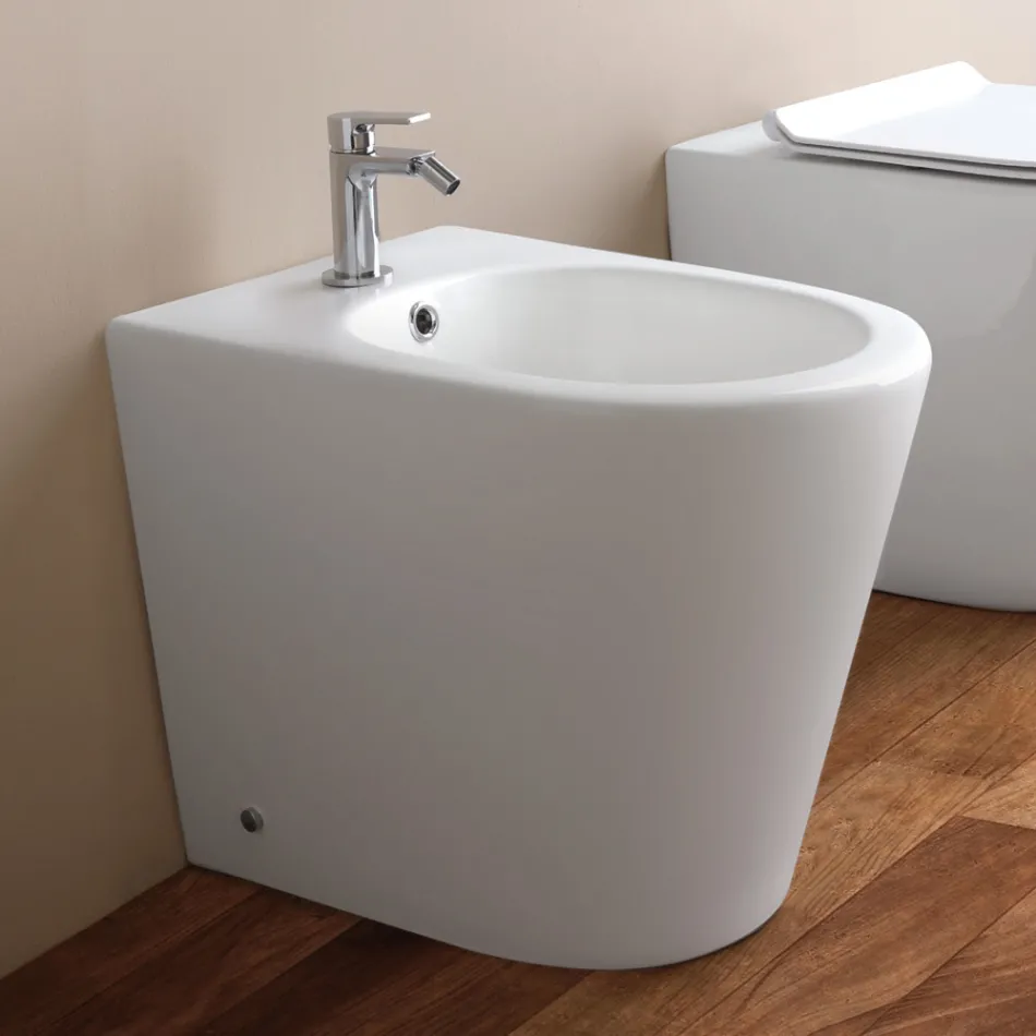 Bidet monotrou sur pied en céramique blanche au design moderne - Ginepro Viadurini