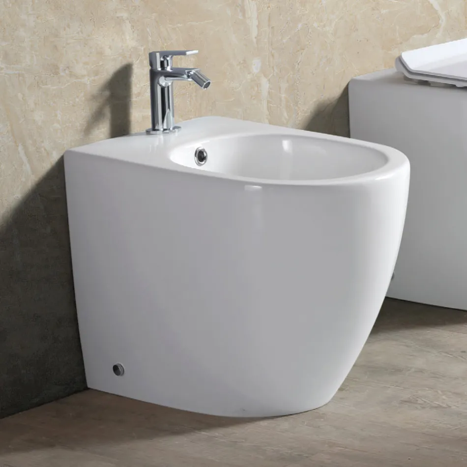 Bidet monotrou sur pied Aster en céramique blanche résistante au design moderne Viadurini