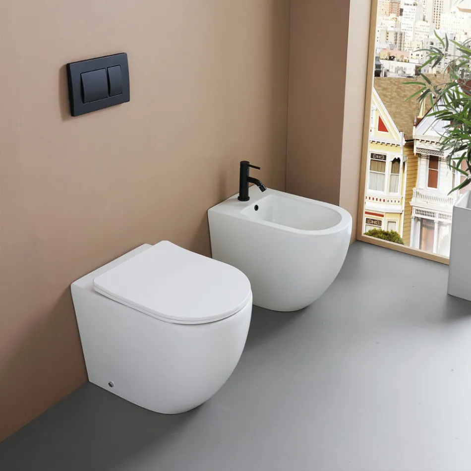 Bidet monotrou sur pied en céramique blanche résistante au design moderne - Olmo Viadurini