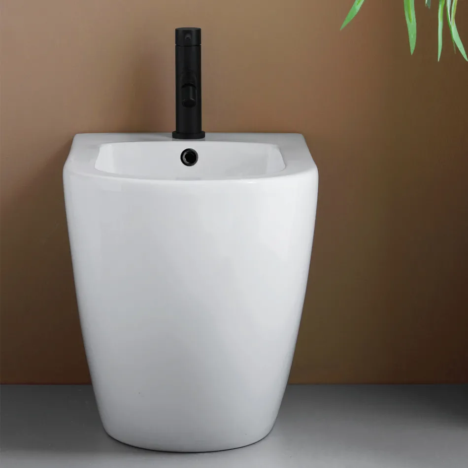 Bidet monotrou sur pied en céramique blanche résistante au design moderne - Olmo Viadurini