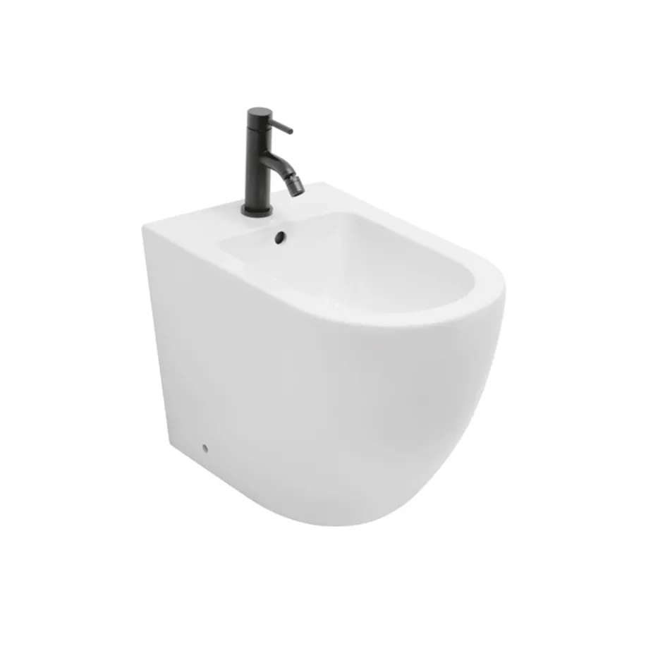 Bidet monotrou sur pied en céramique blanche résistante au design moderne - Olmo Viadurini
