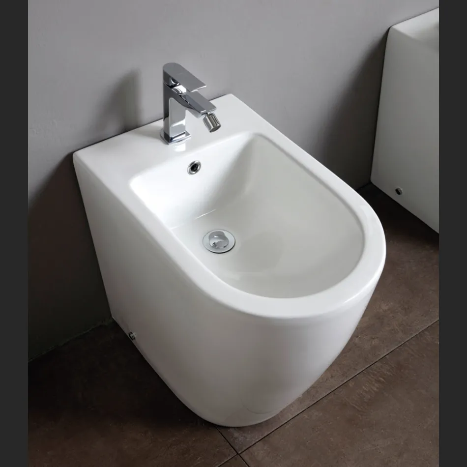 Bidet monotrou avec bonde décalée en céramique au design moderne - Oleandro  Viadurini