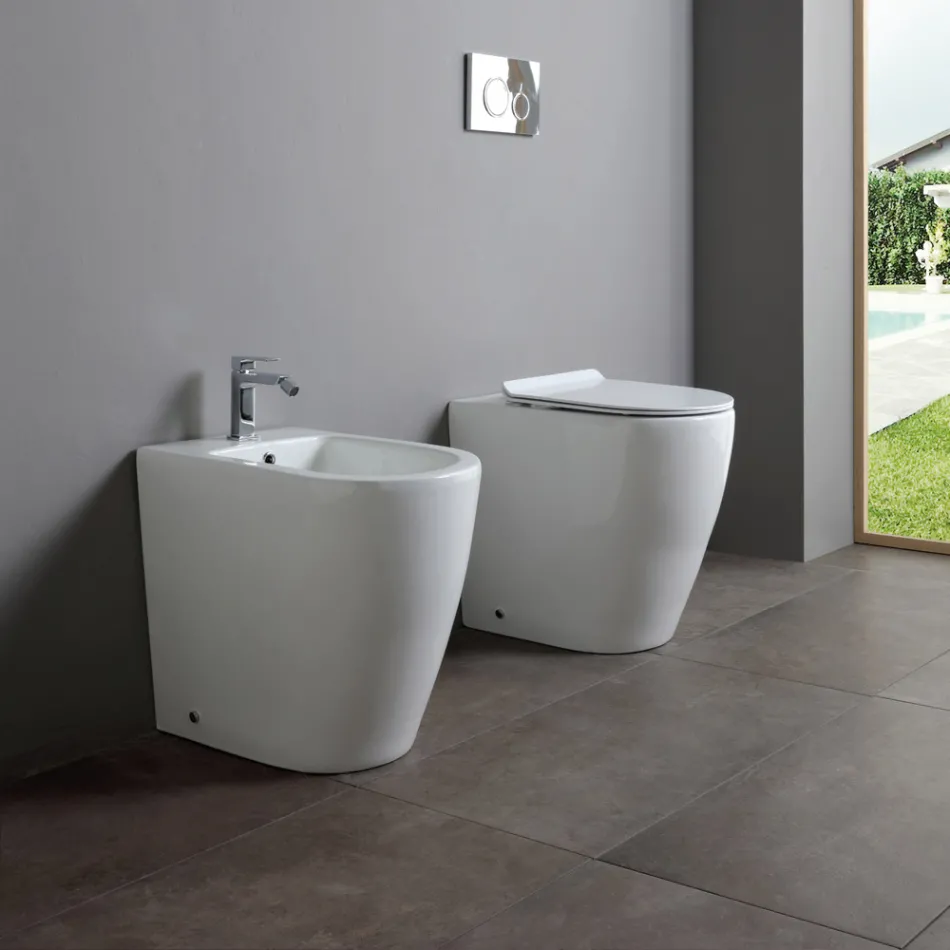 Bidet monotrou avec bonde décalée en céramique au design moderne - Oleandro  Viadurini