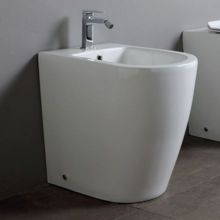 Bidet monotrou avec bonde décalée en céramique au design moderne - Oleandro  Viadurini
