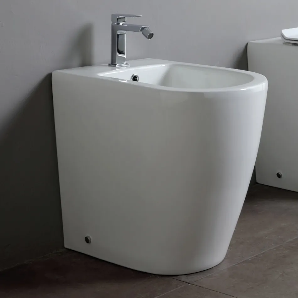 Bidet monotrou avec bonde décalée en céramique au design moderne - Oleandro  Viadurini