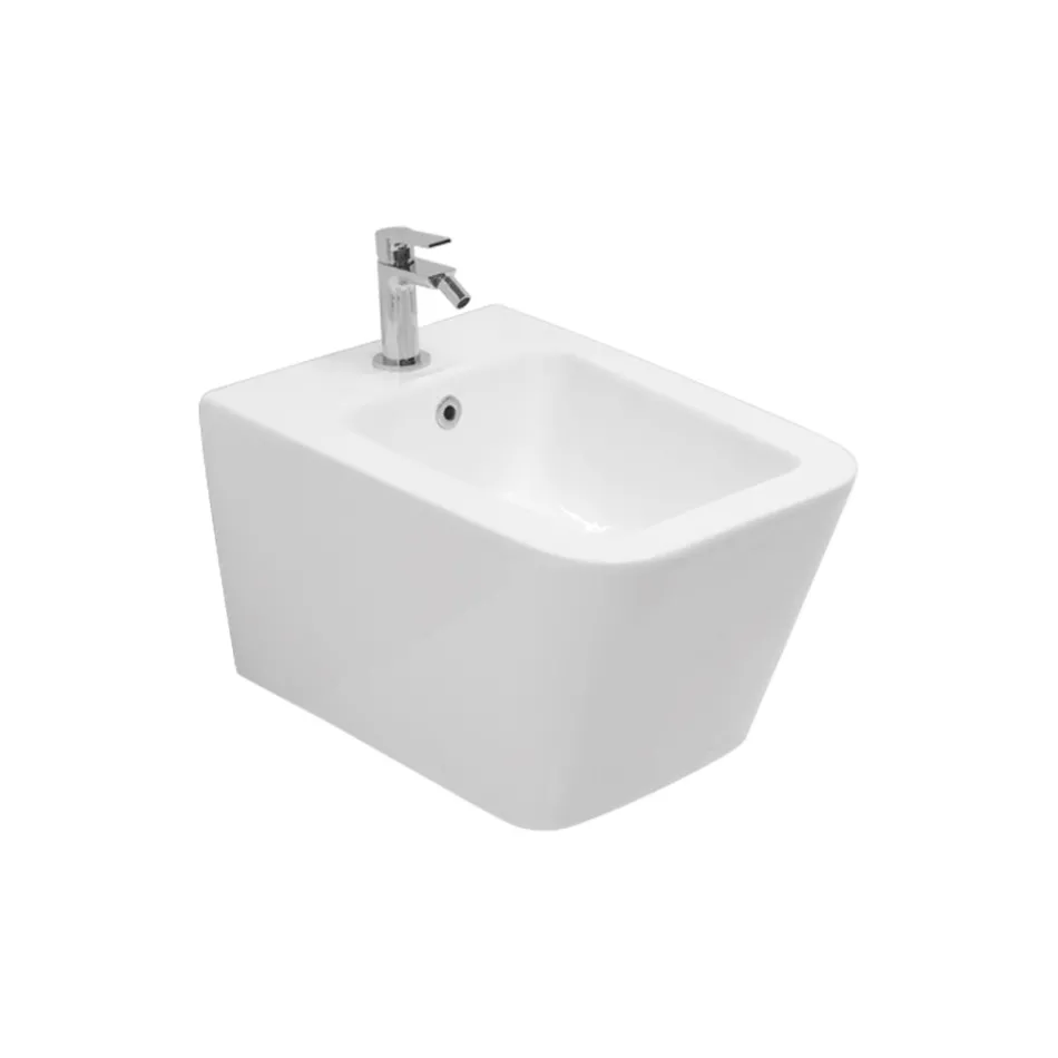 Bidet mural monotrou en céramique blanche au design moderne et élégant - Giunco Viadurini