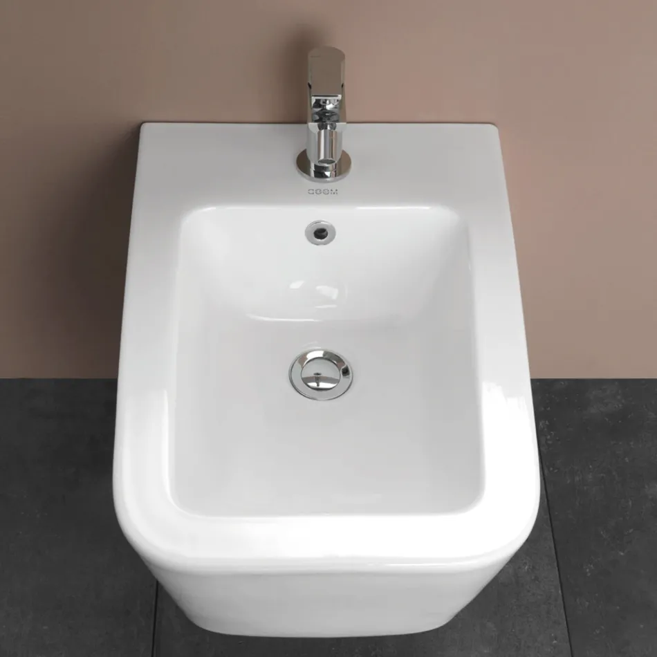 Bidet mural monotrou en céramique blanche au design moderne et élégant - Giunco Viadurini