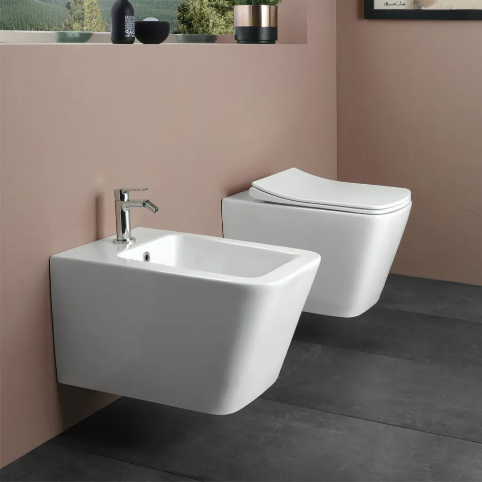 Bidet mural monotrou en céramique blanche au design moderne et élégant - Giunco Viadurini