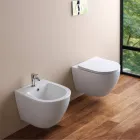 Bidet mural monotrou en céramique blanche au design moderne - Ginepro Viadurini