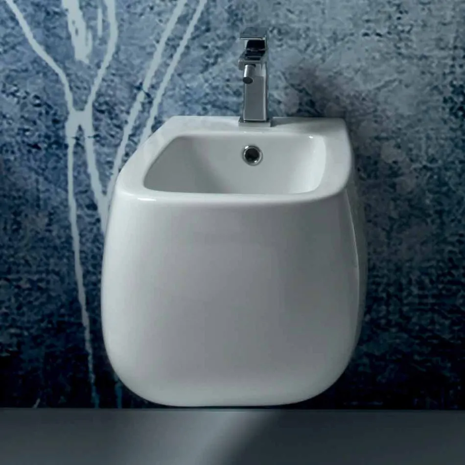 Bidet suspendu design en céramique Gaiola blanche, fabriqué en Italie Viadurini