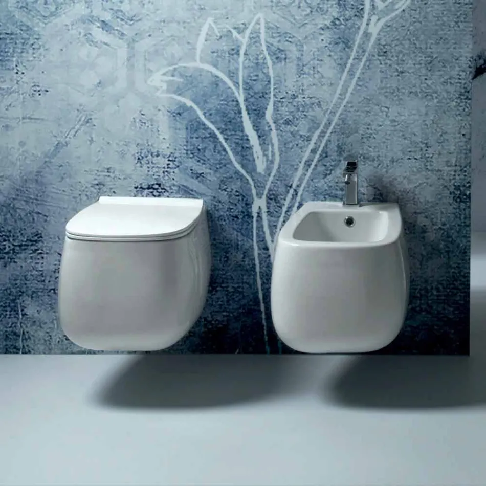 Bidet suspendu design en céramique Gaiola blanche, fabriqué en Italie Viadurini