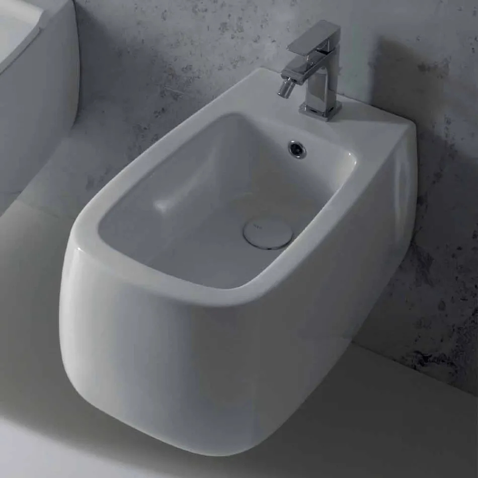 Bidet suspendu design en céramique Gaiola blanche, fabriqué en Italie Viadurini