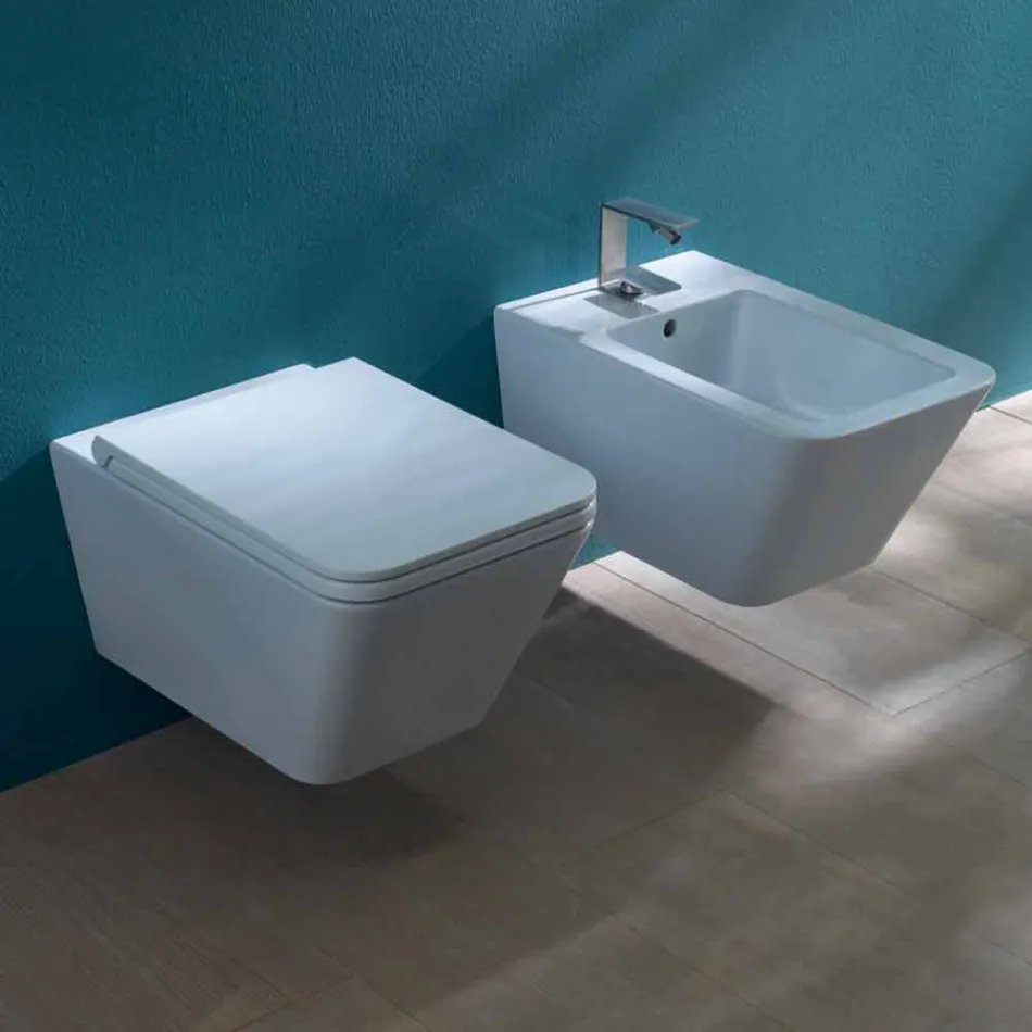 Bidet en céramique suspendu design Sun Square 55x35cm, fabriqué en Italie Viadurini