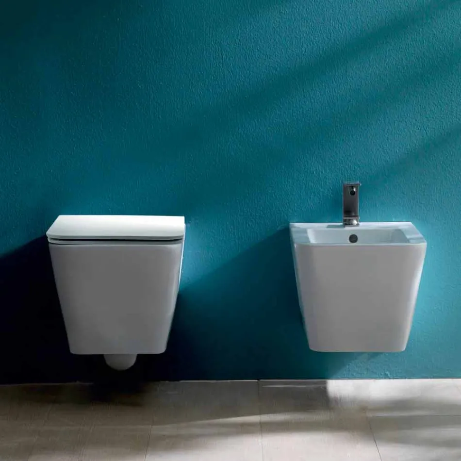 Bidet en céramique suspendu design Sun Square 55x35cm, fabriqué en Italie Viadurini