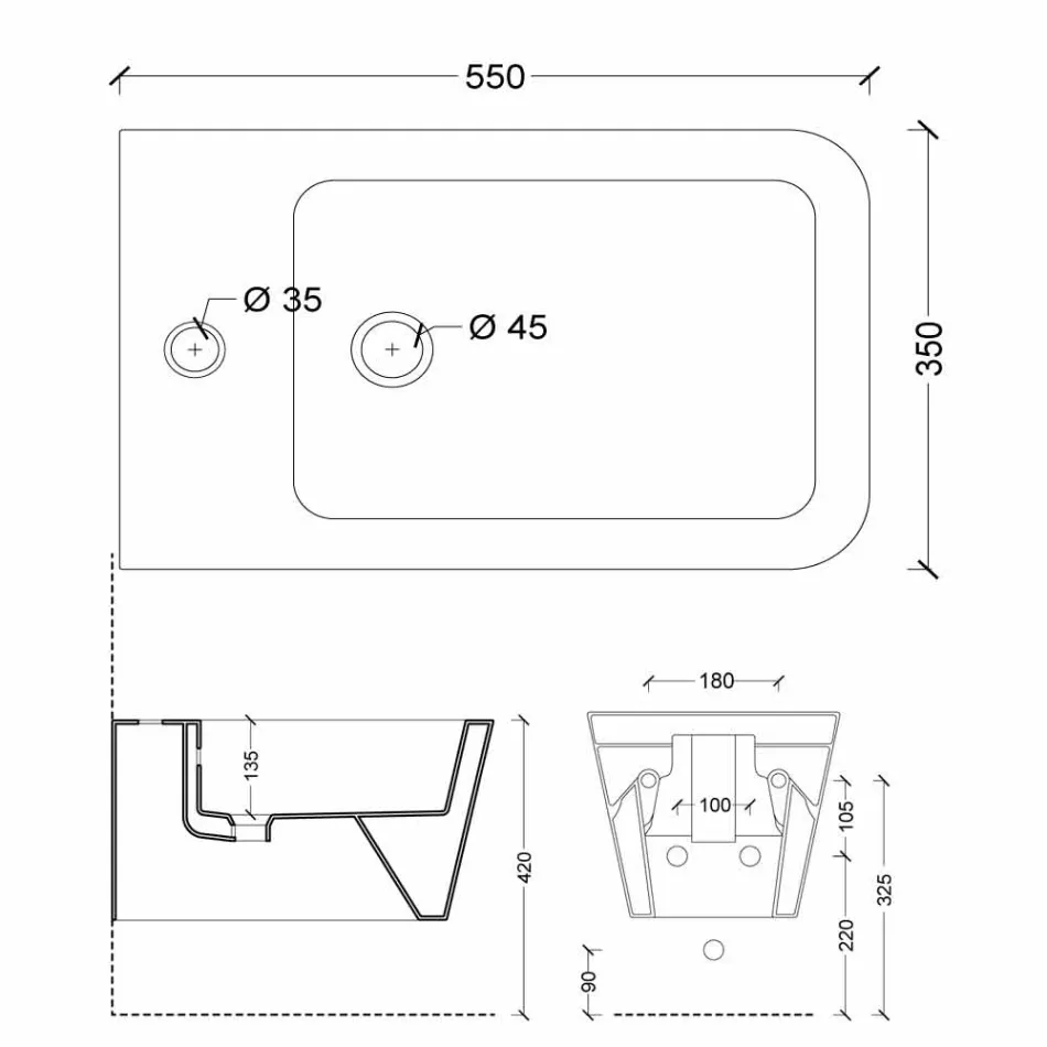 Bidet en céramique suspendu design Sun Square 55x35cm, fabriqué en Italie Viadurini