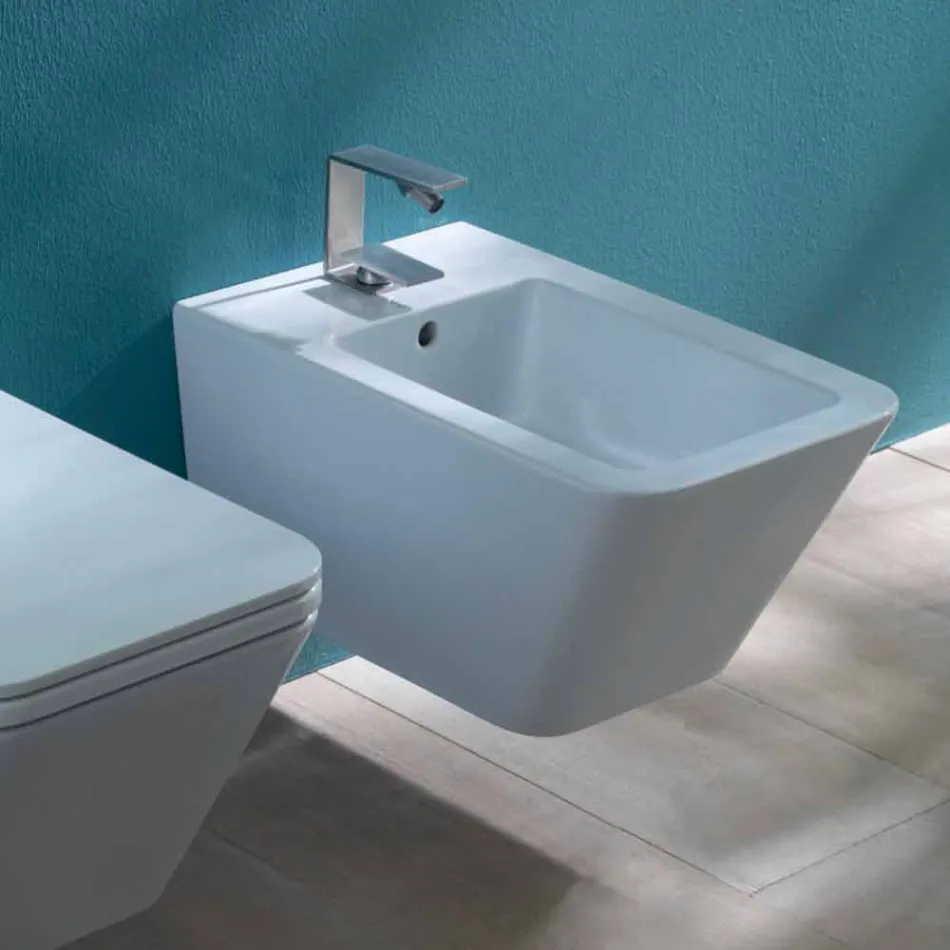 Bidet en céramique suspendu design Sun Square 55x35cm, fabriqué en Italie Viadurini