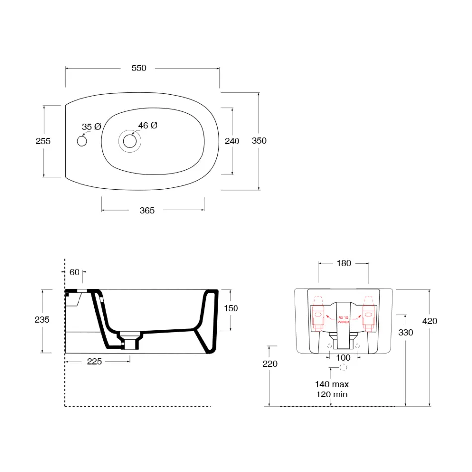 Bidet suspendu en céramique, disponible en plusieurs couleurs, fabriqué en Italie - Fille Viadurini