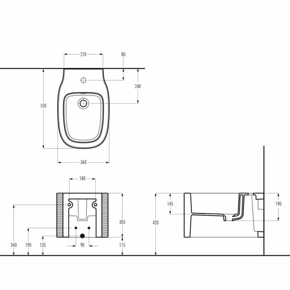 Bidet suspendu en céramique de conception moderne fabriqué en Italie, Hamlet Viadurini
