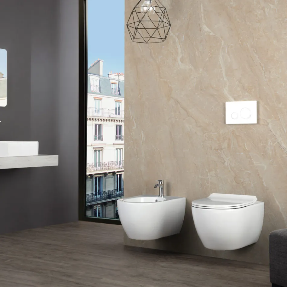 Aster - Bidet mural en céramique blanche résistante au design moderne Viadurini