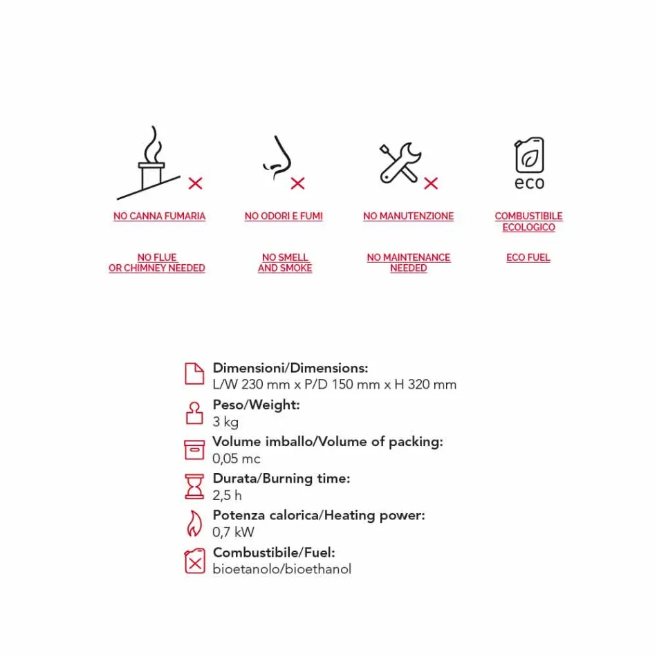 comptoir Biocamino au bioéthanol céramique et acier Curtis Viadurini