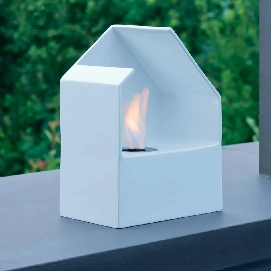 Cheminée au bioéthanol à poser sur la table, céramique et acier,Curtis Viadurini