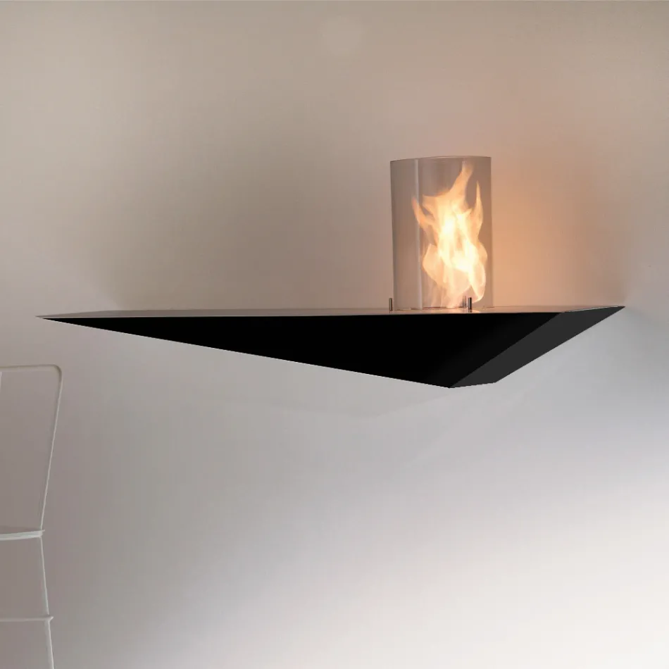 Cheminée murale design moderne en acier peint et verre - Malcolm Viadurini