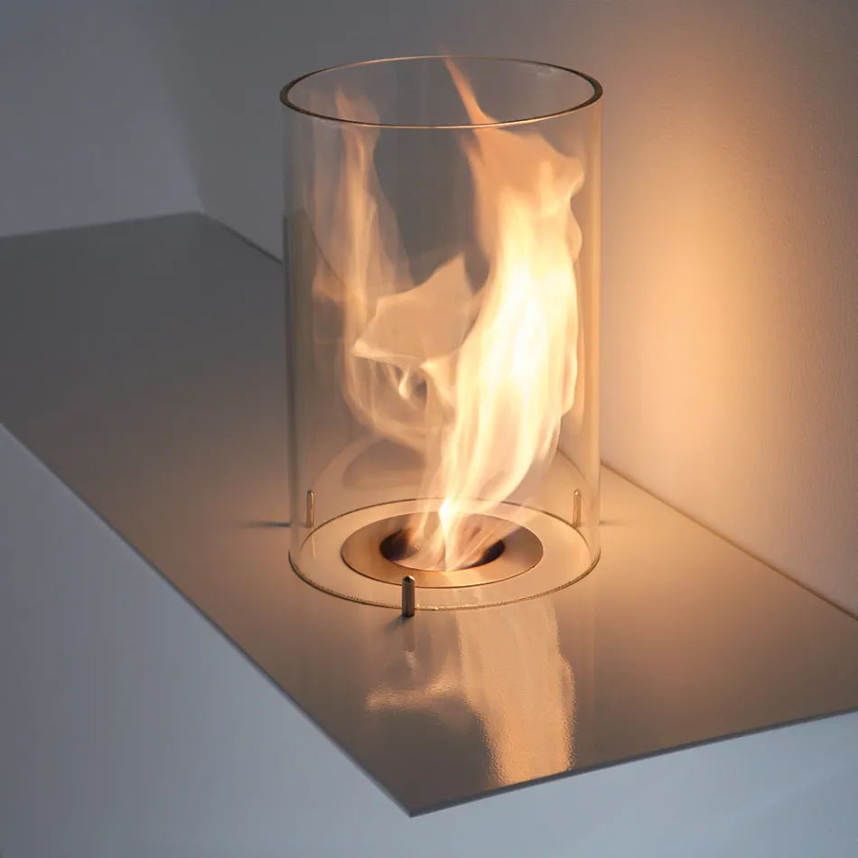 Cheminée murale design moderne en acier peint et verre - Malcolm Viadurini