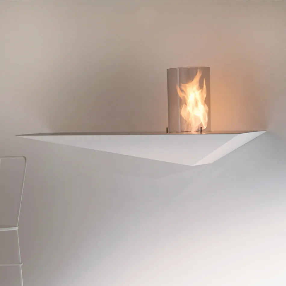 Cheminée murale design moderne en acier peint et verre - Malcolm Viadurini