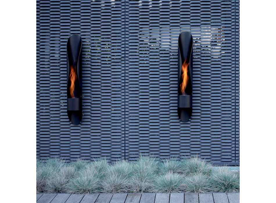 Bio-cheminée murale de design tubulaire et moderne en acier noir - Jackson Viadurini