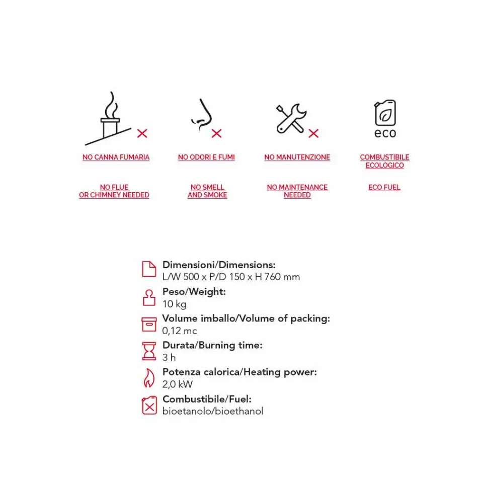 bioéthanol Biocamino mur moderne à la forme de la flamme Joseph Viadurini