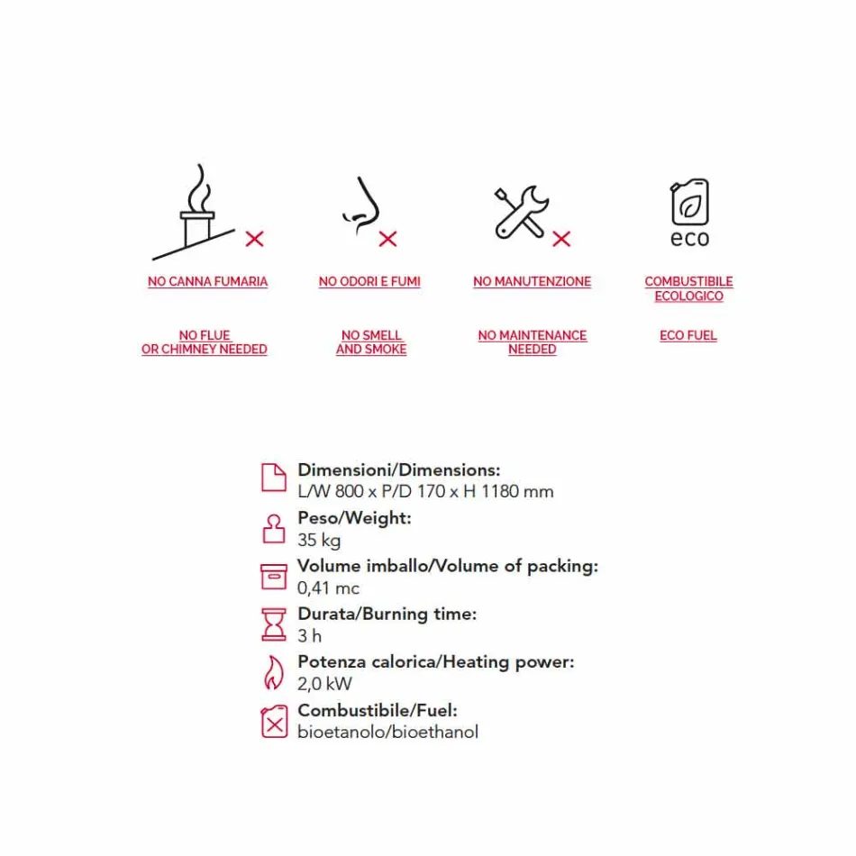 Biocamino de bioéthanol terre, design moderne flamme dans la forme Todd Viadurini