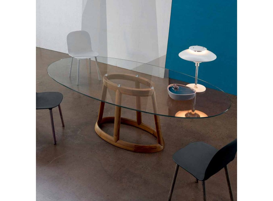 Table ovale Bonaldo Greeny en cristal et bois design made in Italy