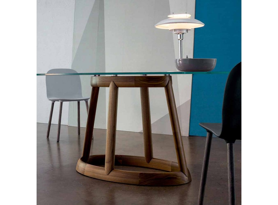Table ovale Bonaldo Greeny en cristal et bois design made in Italy