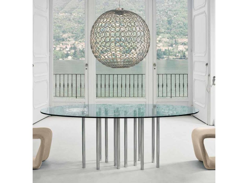 Table ronde Bonaldo Mille en cristal et acier chromé made in Italy