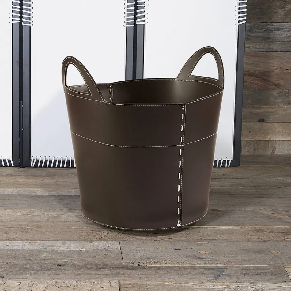 Sac en Bois en Cuir Double Couche et Base en Bois Fabriqué en Italie Viadurini